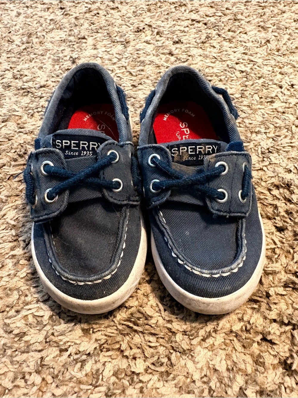 Sperry Kids Navy Canvas Boat Shoes with White Soles